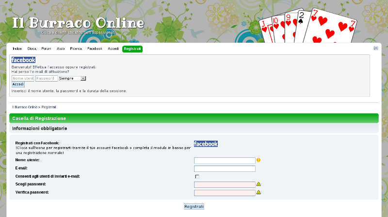 Registrarsi al Burraco Online