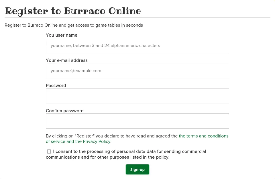 Register to play Burraco online