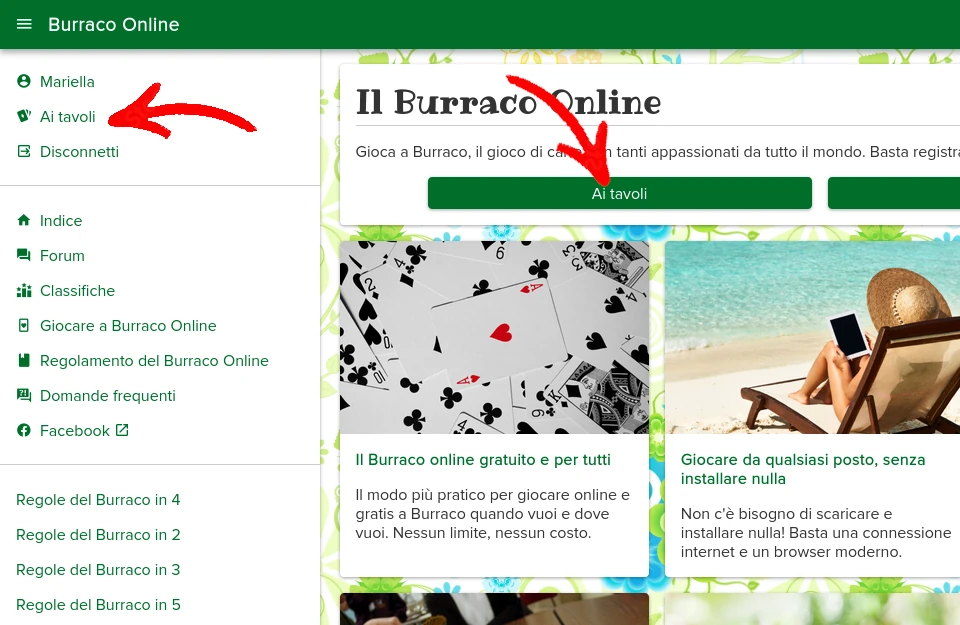 Accedere all'area di gioco